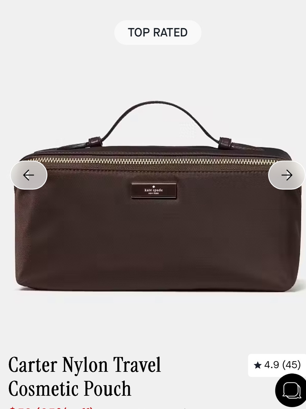 kate spade Brown Carter Nylon Travel Cosmetic Pouch